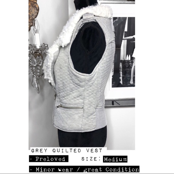 CECICE - GREY QUILTED VEST WITH WHITE FAUX FUR. - Picture 3 of 8